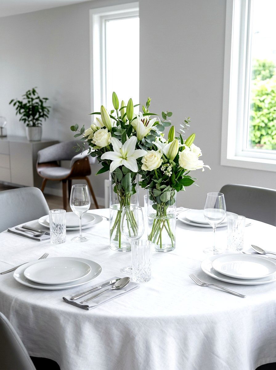 Minimalist White Flower Table - 30 floral tablescape ideas