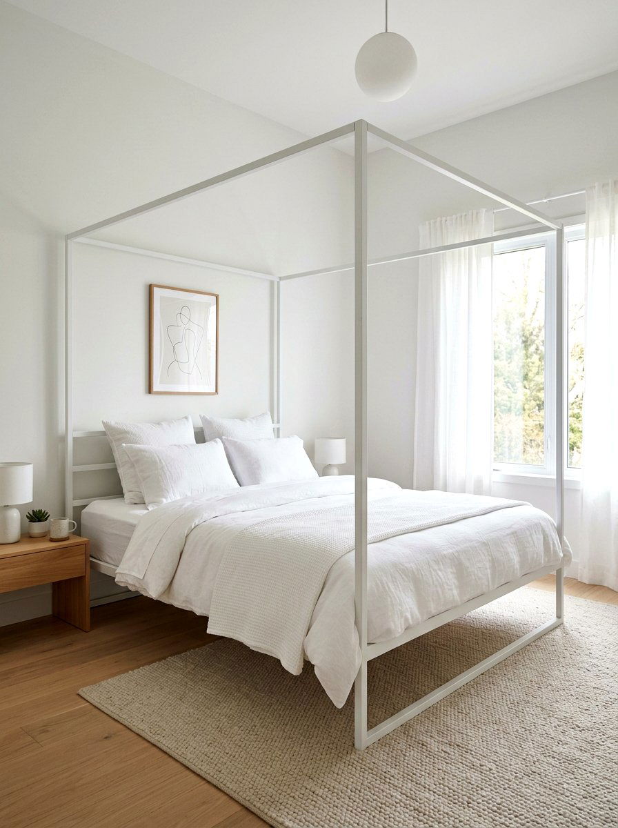 Minimalist White Frame Canopy Bed - 30 canopy bed ideas