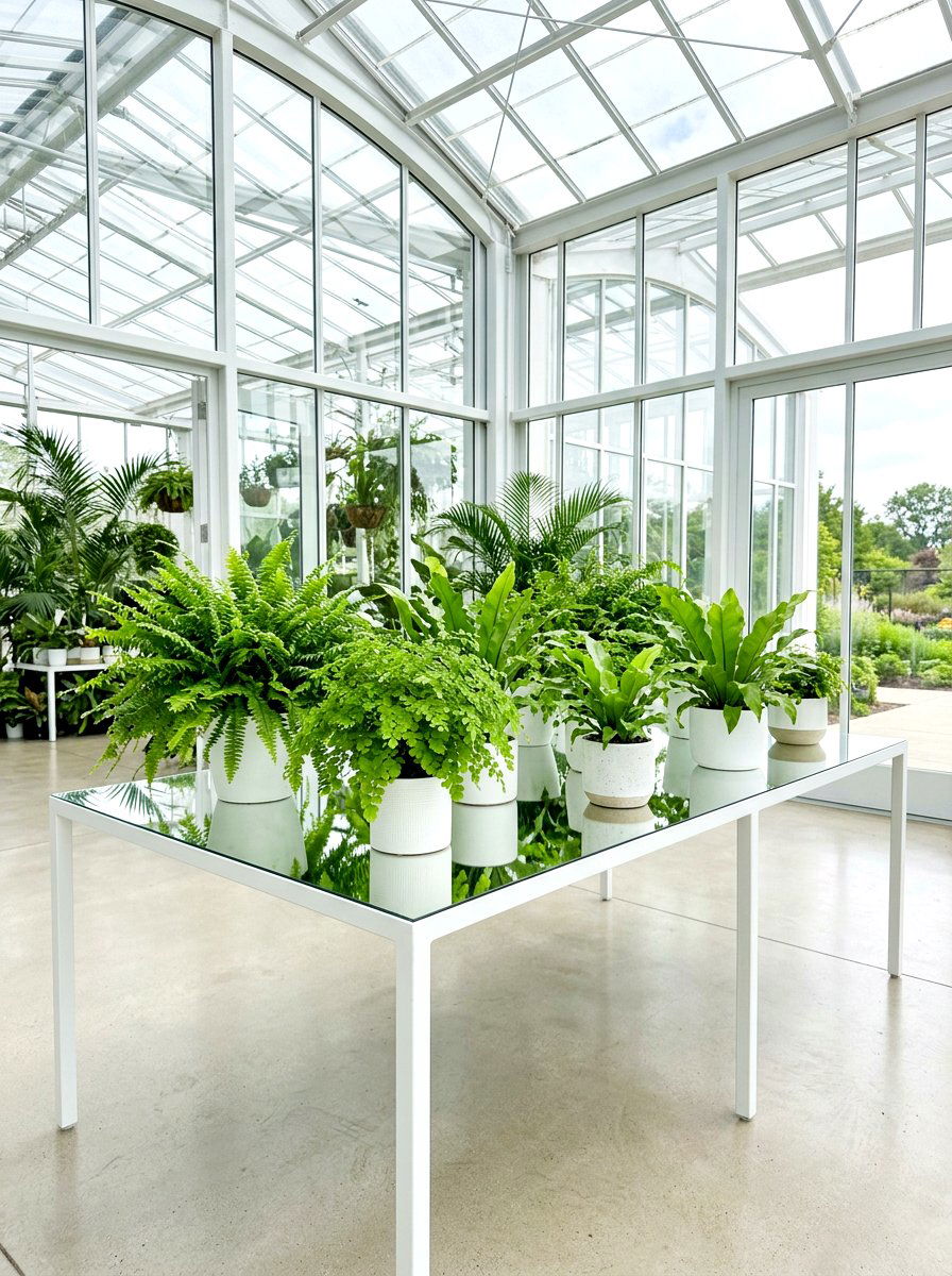 Minimalist White Greenhouse Table - 30 greenhouse storage bench ideas