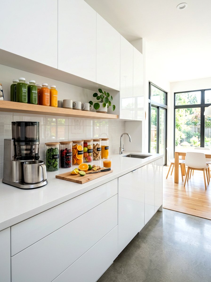 Minimalist White Juice Bar - 30 beverage pantry ideas aesthetic