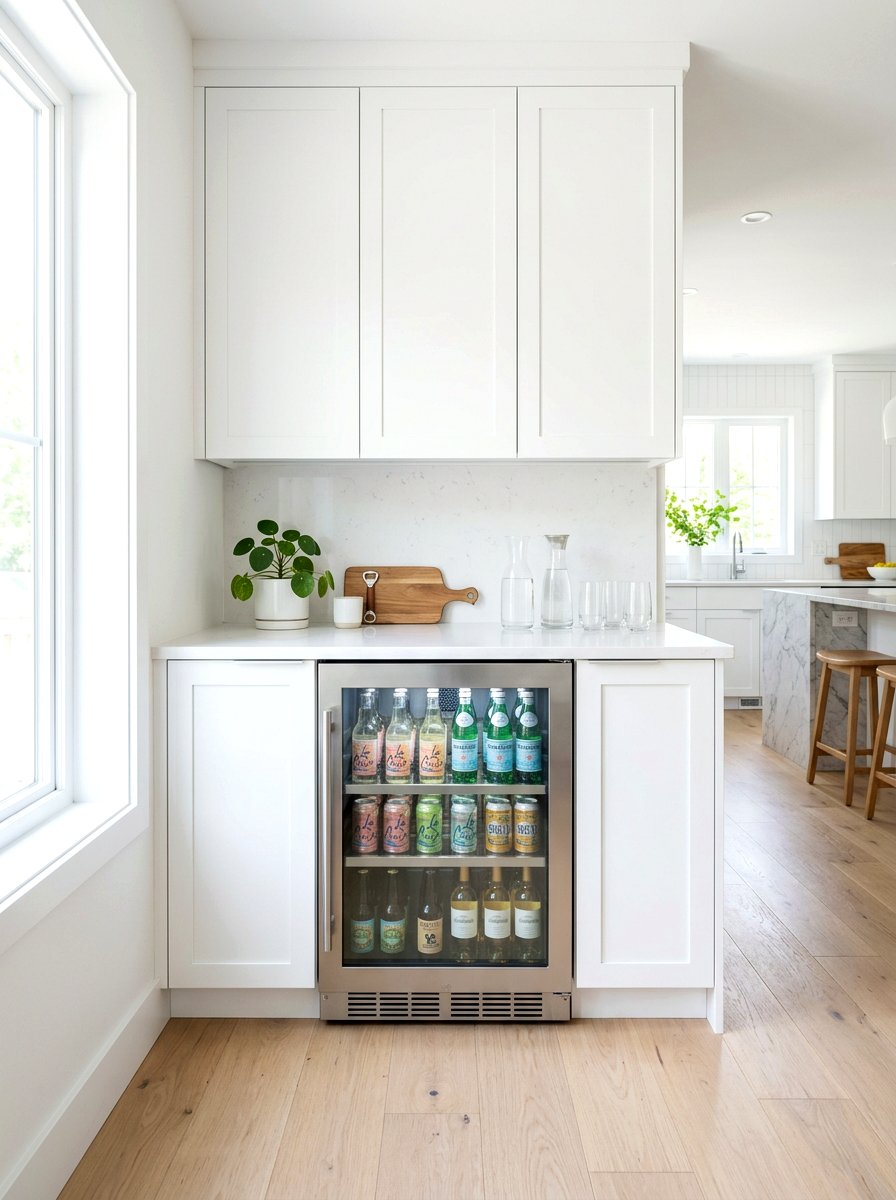 Minimalist White Kitchen Beverage Center - 30 beverage cooler cabinet ideas