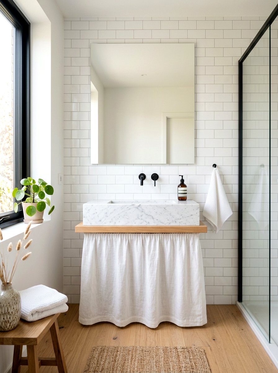 Minimalist White Linen Skirt - 30 skirted vanity ideas
