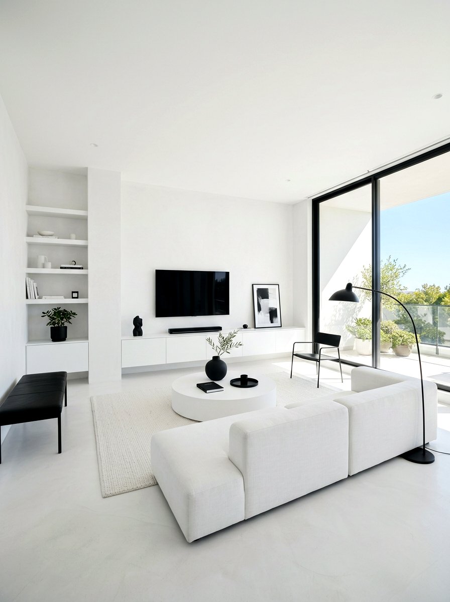 Minimalist White Living Room - 30 neutral living room ideas