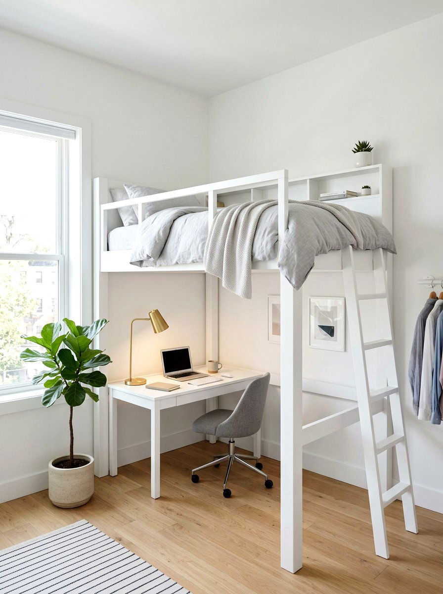 Minimalist White Loft Bed - 30 loft bed studio apartment ideas