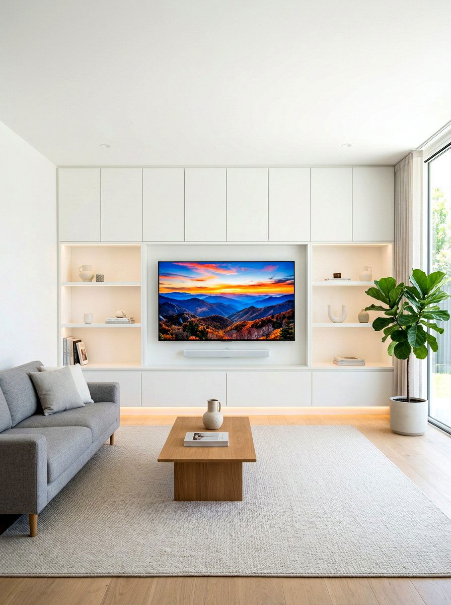 Minimalist White Media Wall - 30 built in media wall ideas