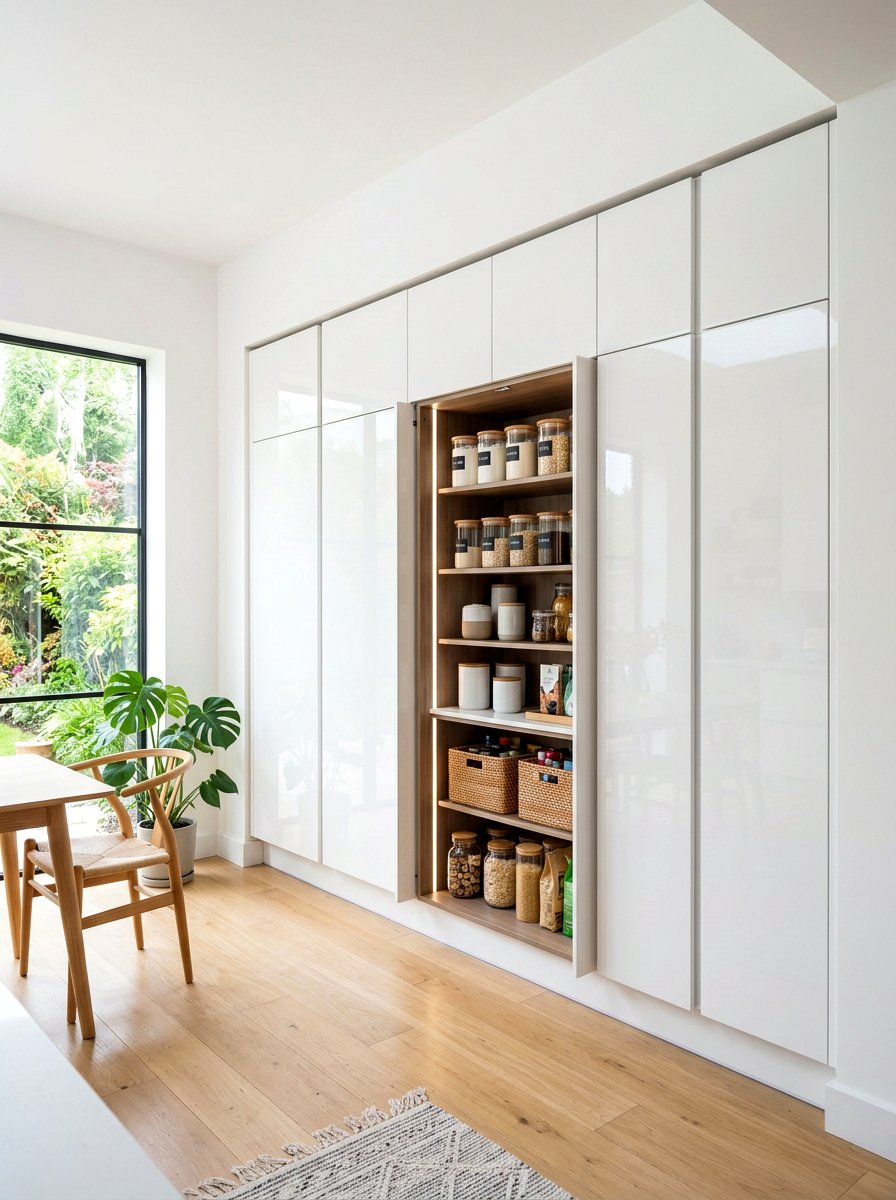 Minimalist White Pantry Cabinet - 30 full wall pantry cabinet ideas