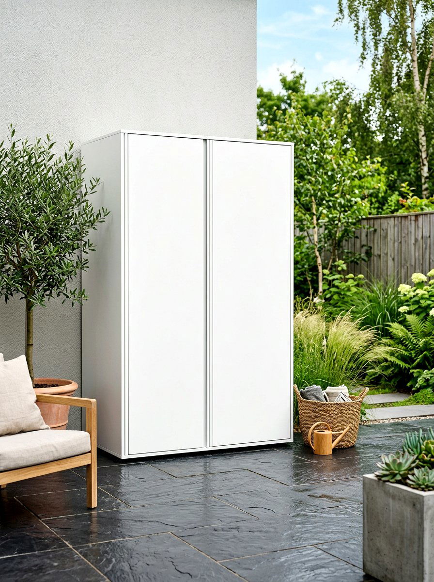 Minimalist White Patio Cabinet - 30 outdoor broom closet ideas