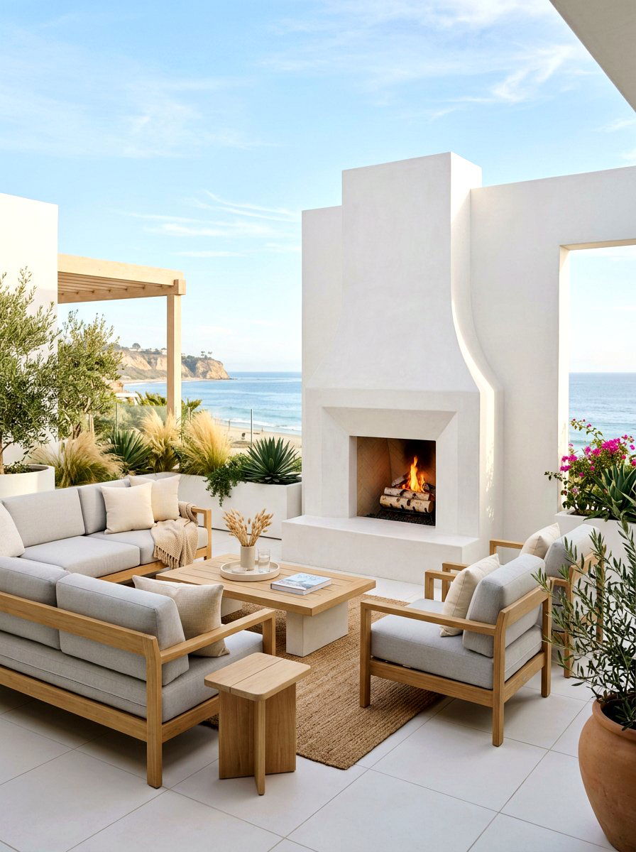Minimalist White Patio Fireplace - 30 patio fireplace ideas