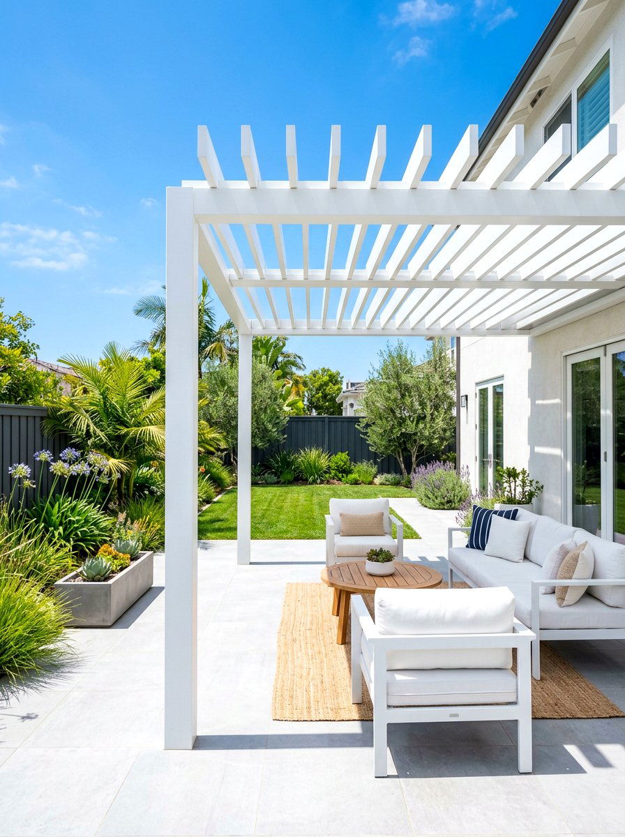 Minimalist White Pergola - 30 patio cover ideas