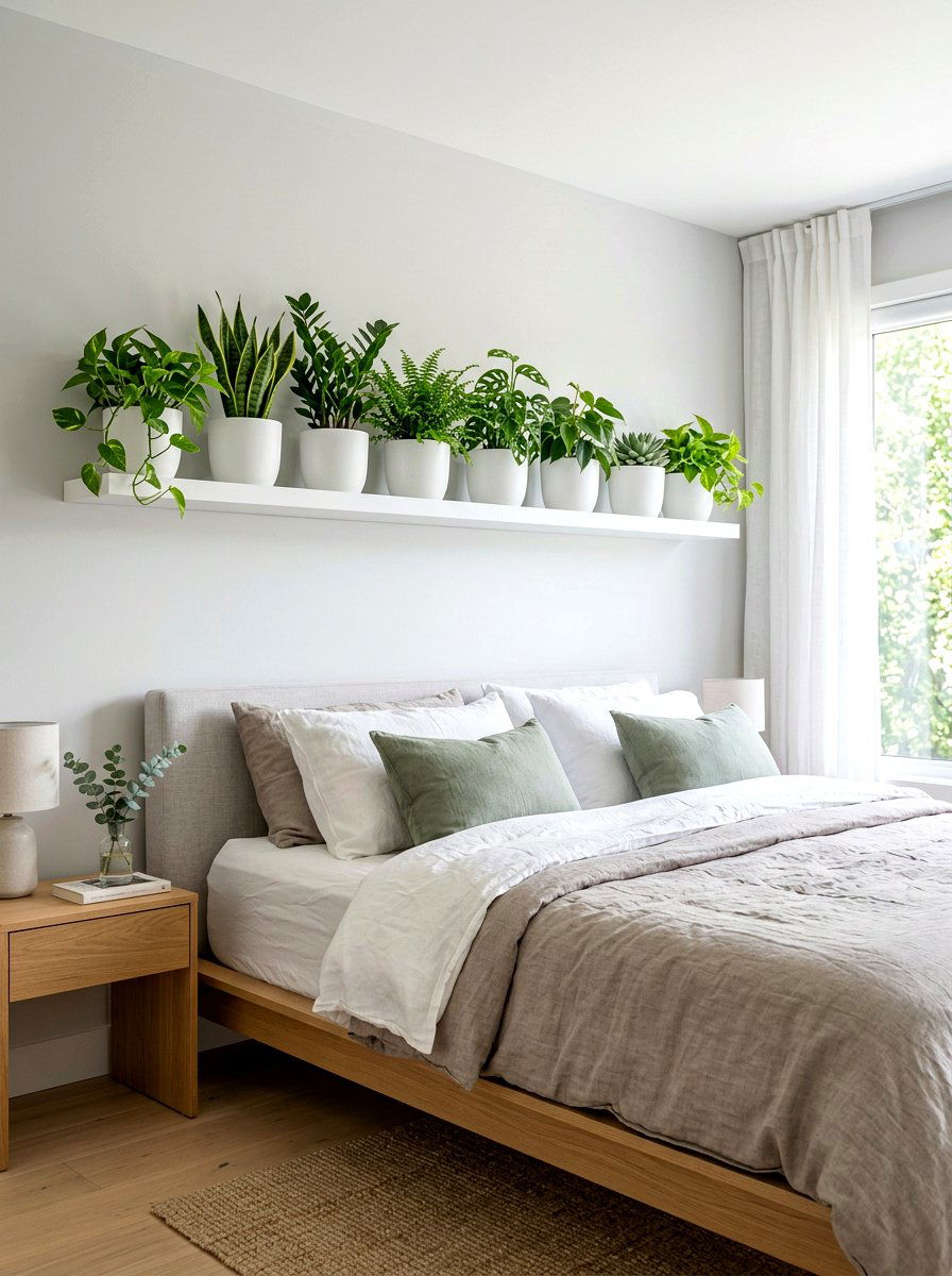 Minimalist White Plant Shelf - 30 houseplant shelf ideas