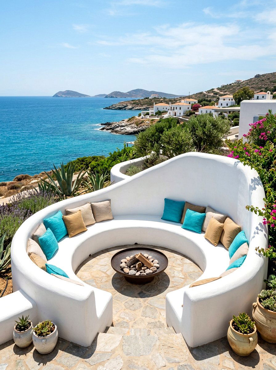 Minimalist White Plaster Pit - 30 backyard conversation pit ideas