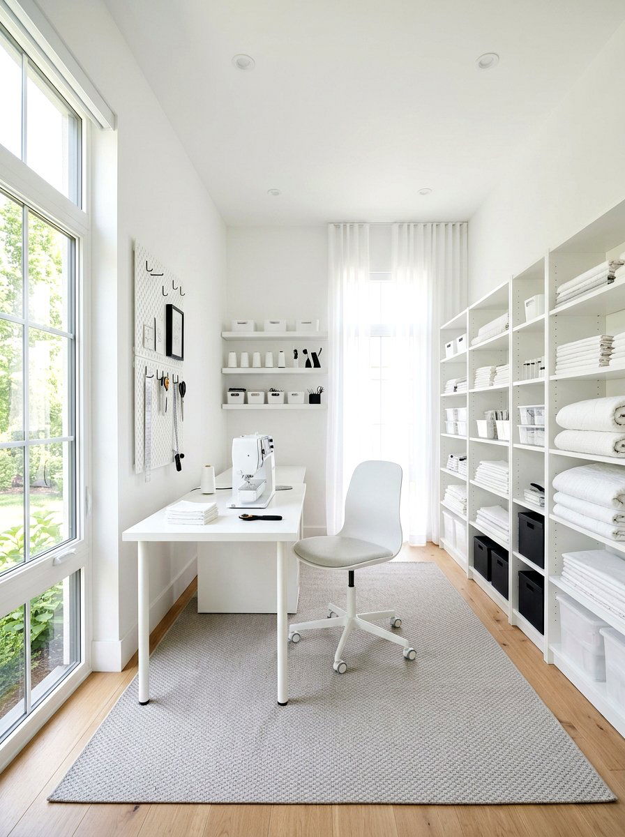 Minimalist White Quilting Room - 30 quilting room ideas