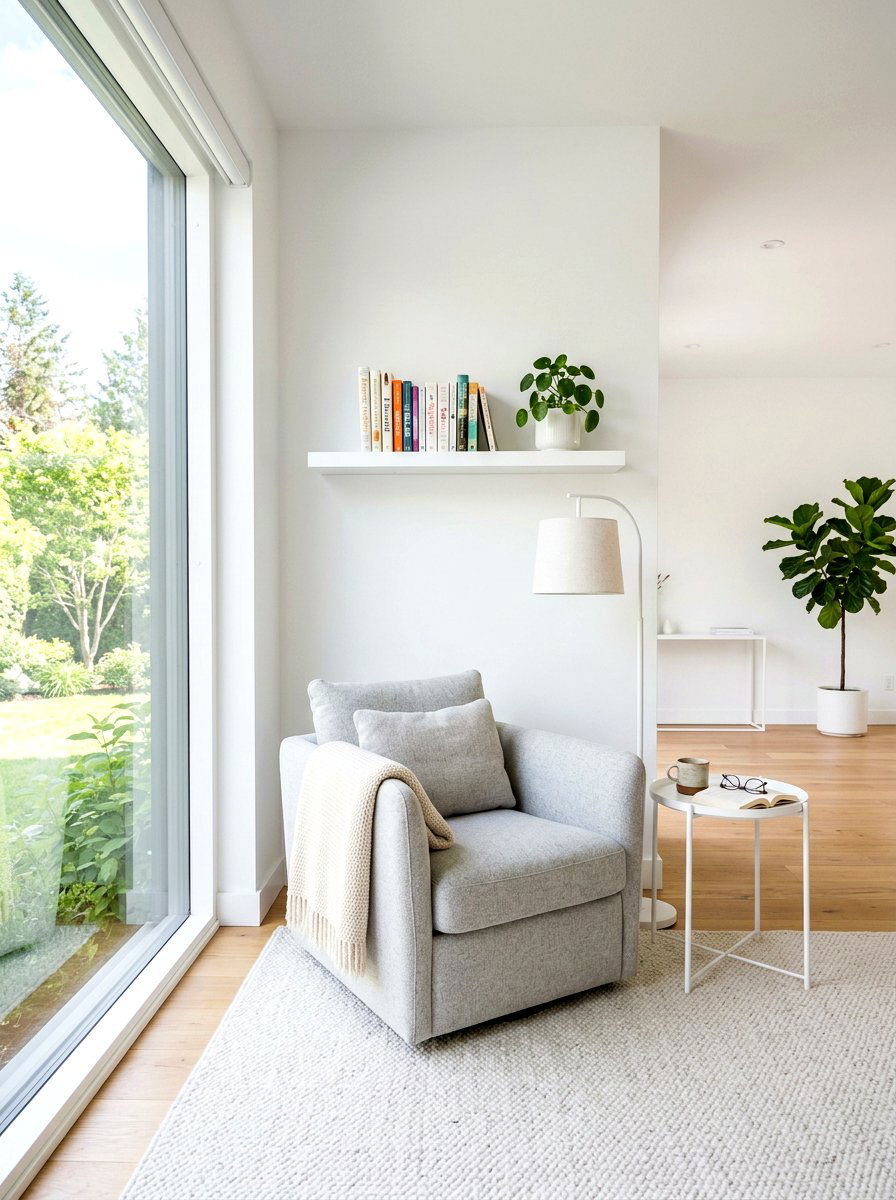 Minimalist White Reading Space - 30 office reading corner ideas