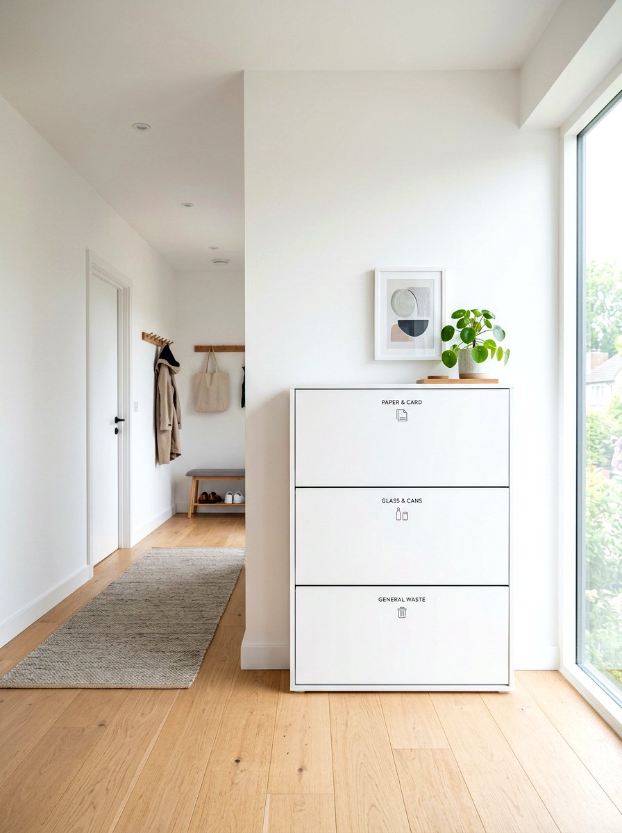 Minimalist White Recycling Cabinet - 30 recycling station ideas