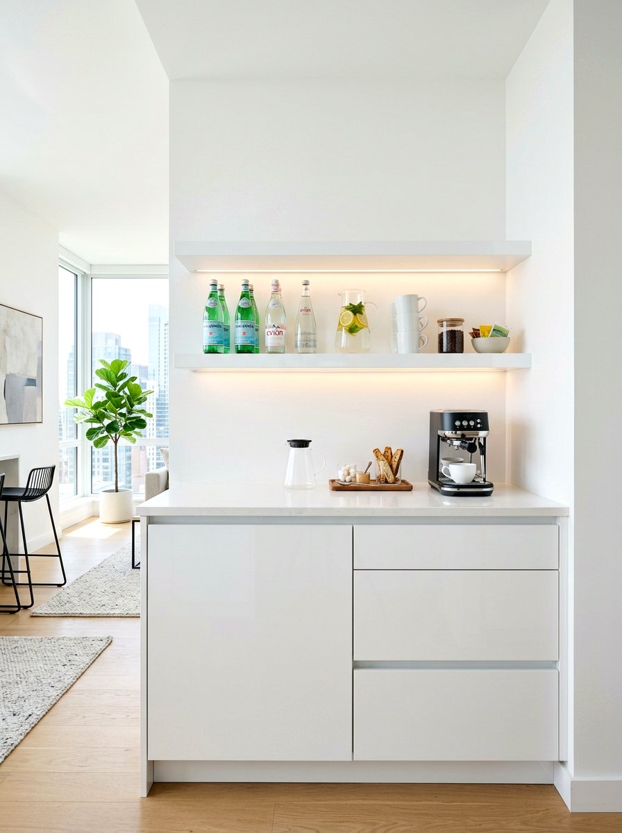 Minimalist White Refreshment Nook - 30 home aperitif corner ideas