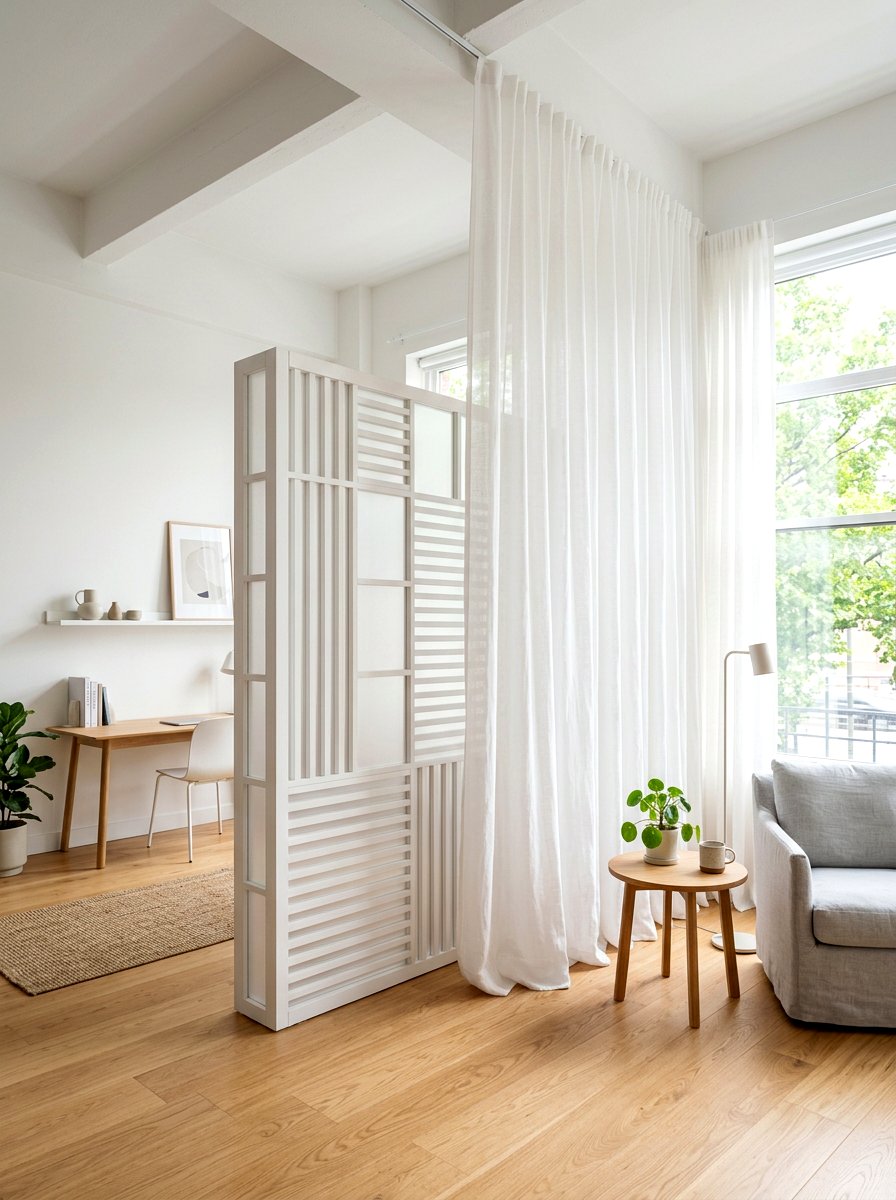 Minimalist White Room Partition - 30 curtain divider apartment ideas