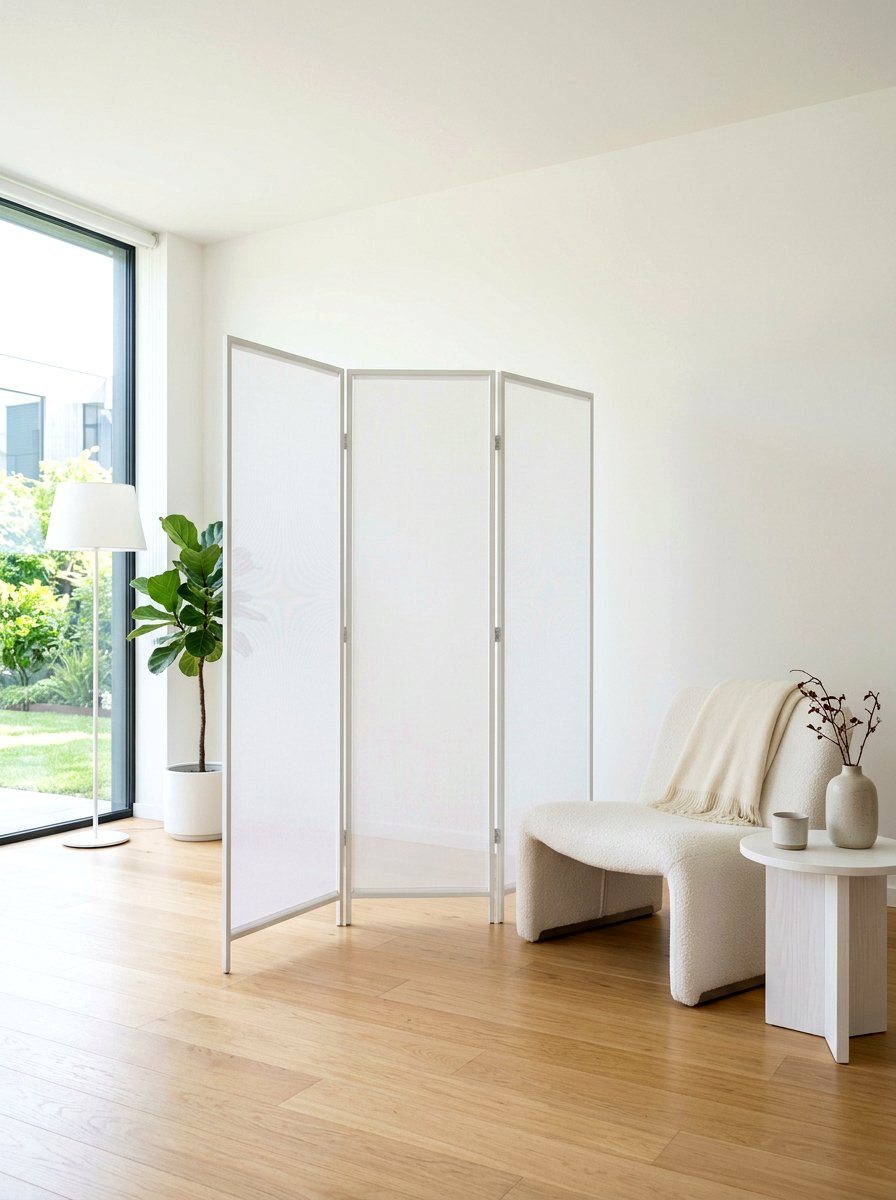 Minimalist White Screen - 30 room divider apartment aesthetic ideas