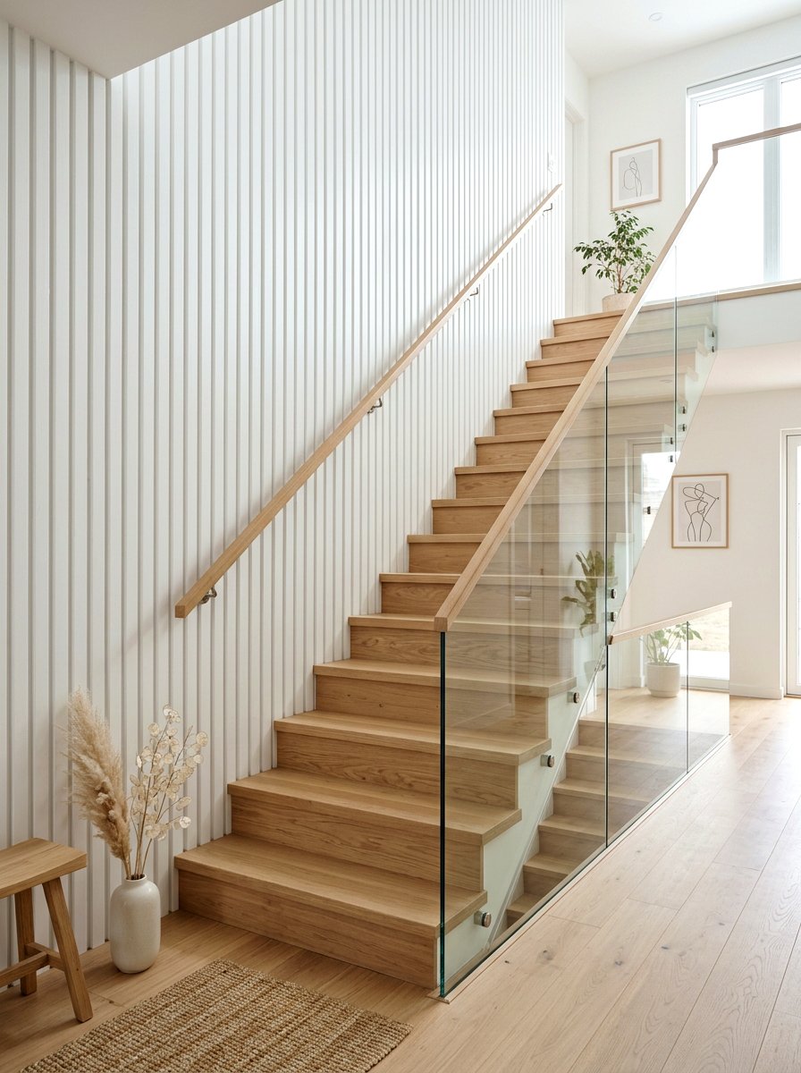Minimalist White Slat Wall - 30 staircase wall panel ideas