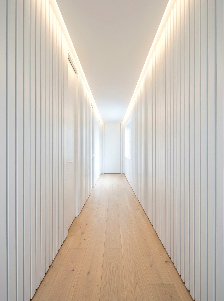 Minimalist White Striped Hallway - 30 striped hallway ideas