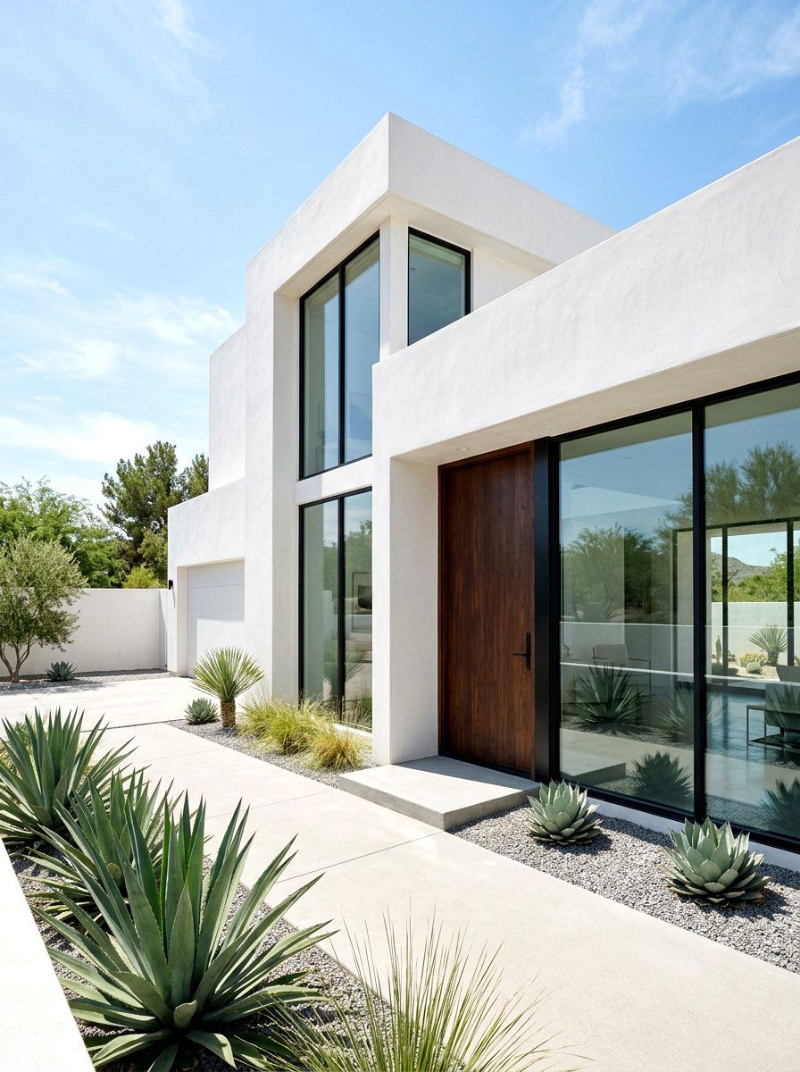 Minimalist White Stucco House - 30 front facade makeover ideas aesthetic