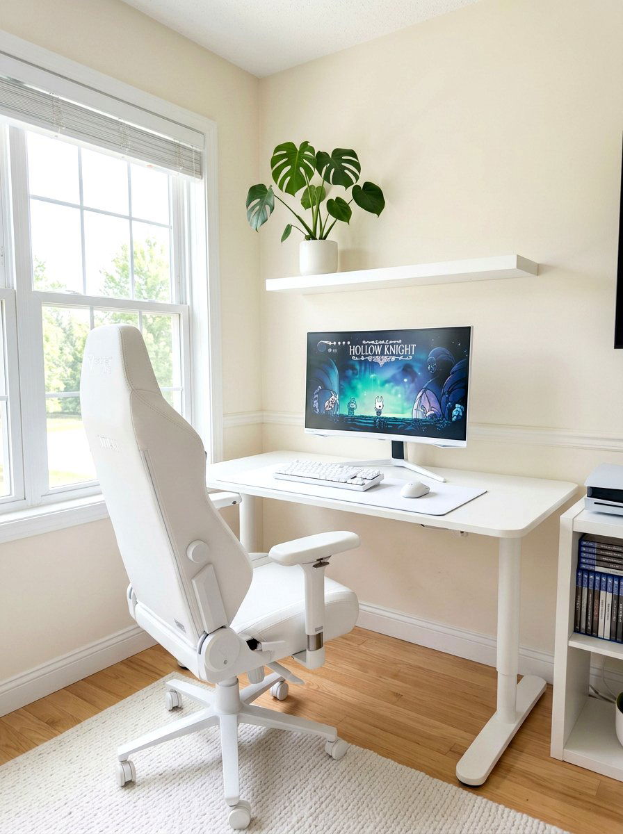 Minimalist White Teen Gaming Area - 30 gaming teen nook ideas