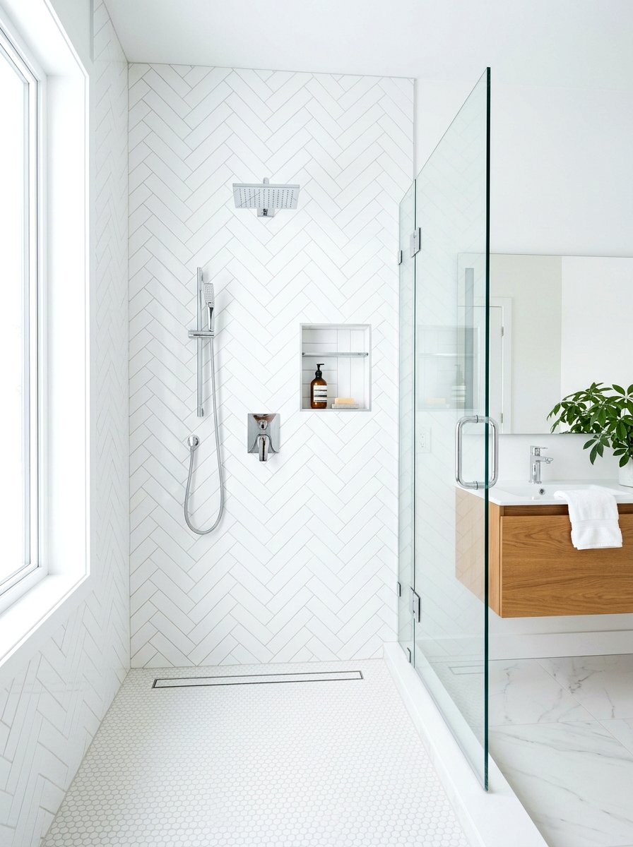 Minimalist White Tile Shower - 30 spa shower ideas
