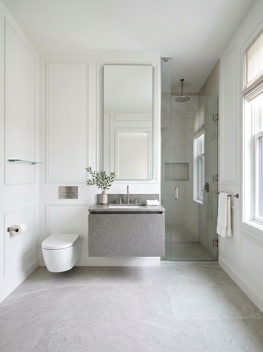 Minimalist White Wall Molding Bathroom - 30 panel molding bathroom ideas