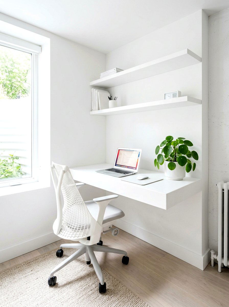 Minimalist White Workspace - 30 basement office nook ideas