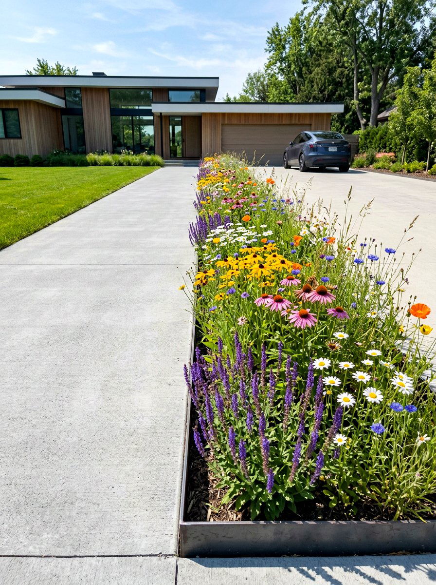 Minimalist Wildflower Strip - 30 flower field backyard ideas