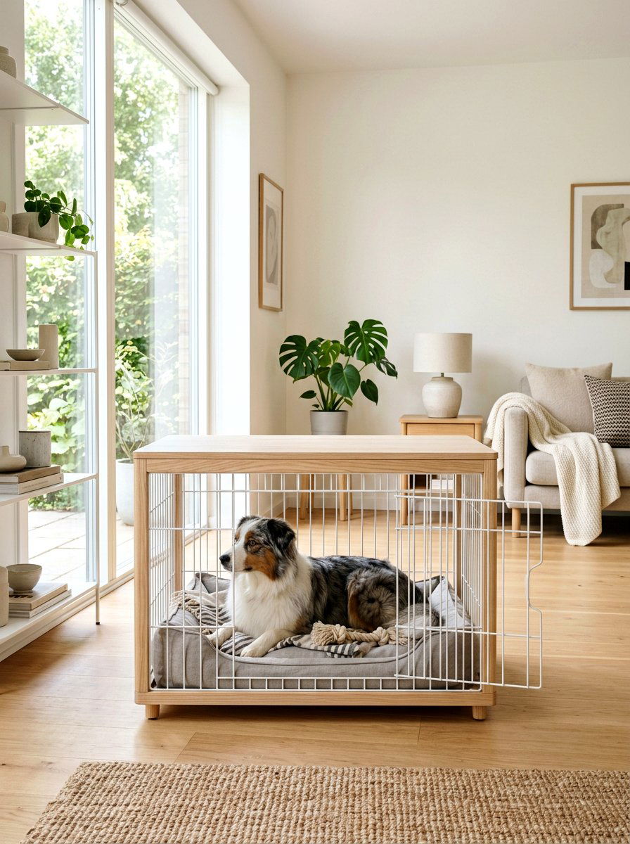 Minimalist Wire And Wood Dog Crate - 30 dog crate furniture ideas