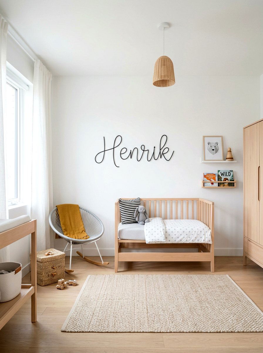 Minimalist Wire Name Sign - 30 nursery name wall ideas