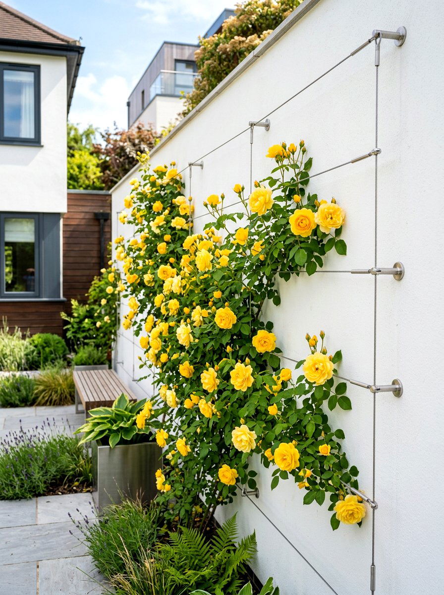 Minimalist Wire System - 30 rose trellis wall ideas