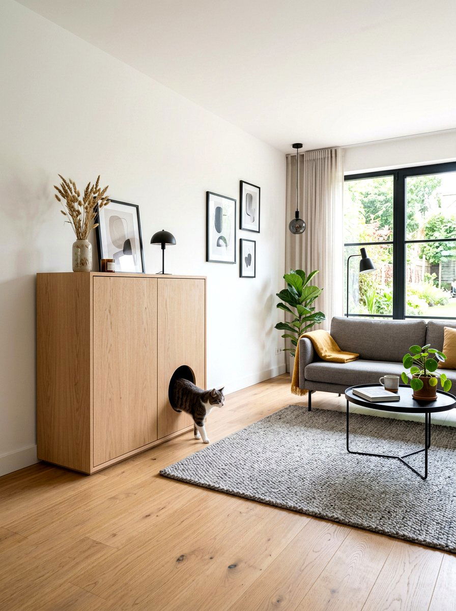 Minimalist Wood Cabinet Enclosure - 30 hidden litter area ideas aesthetic