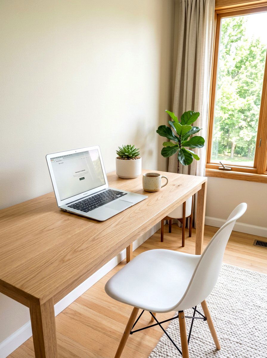 Minimalist Wood Desk - 30 calming home office ideas