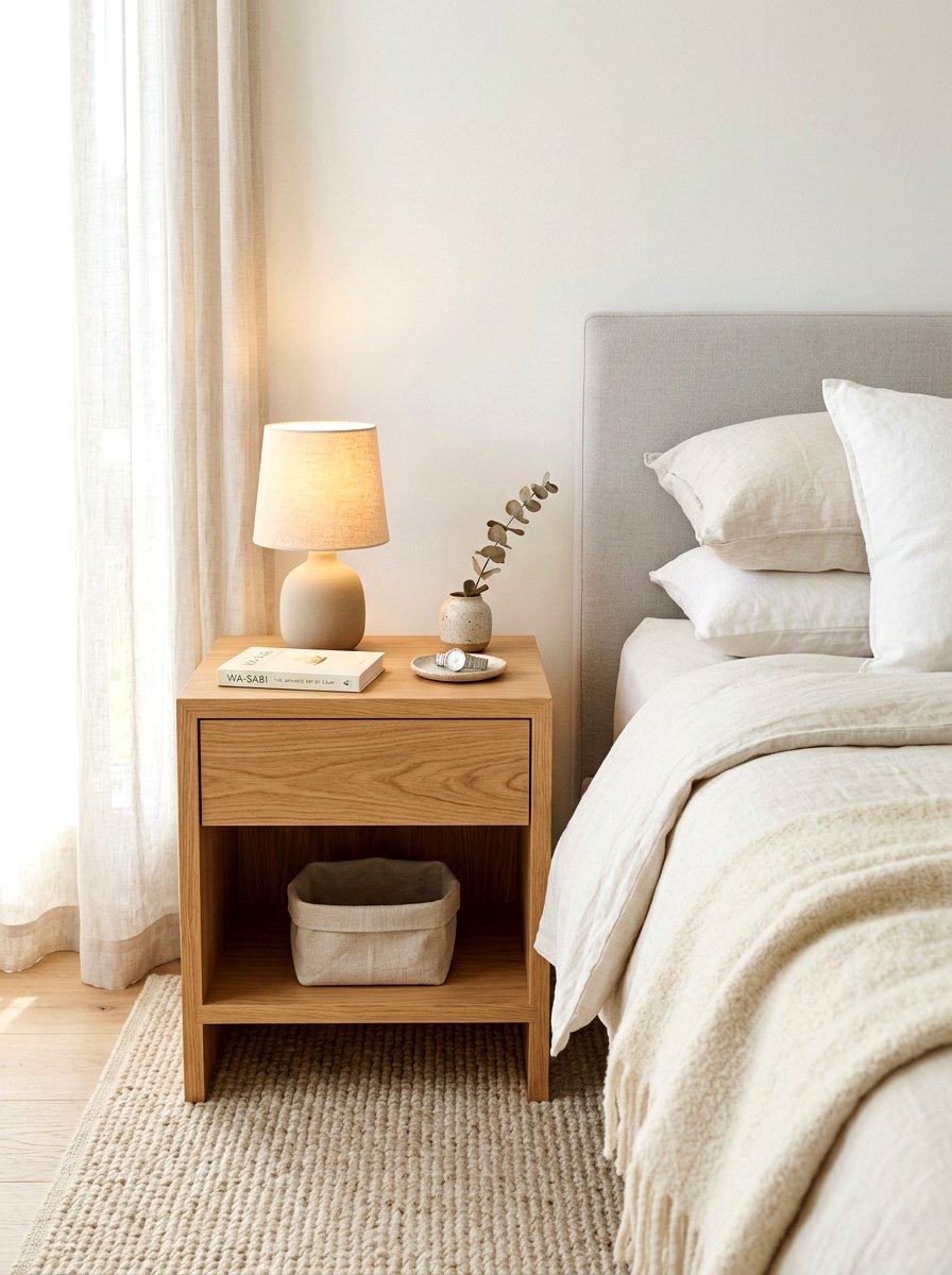 Minimalist Wood Nightstand - 30 low stimulation bedroom decor ideas