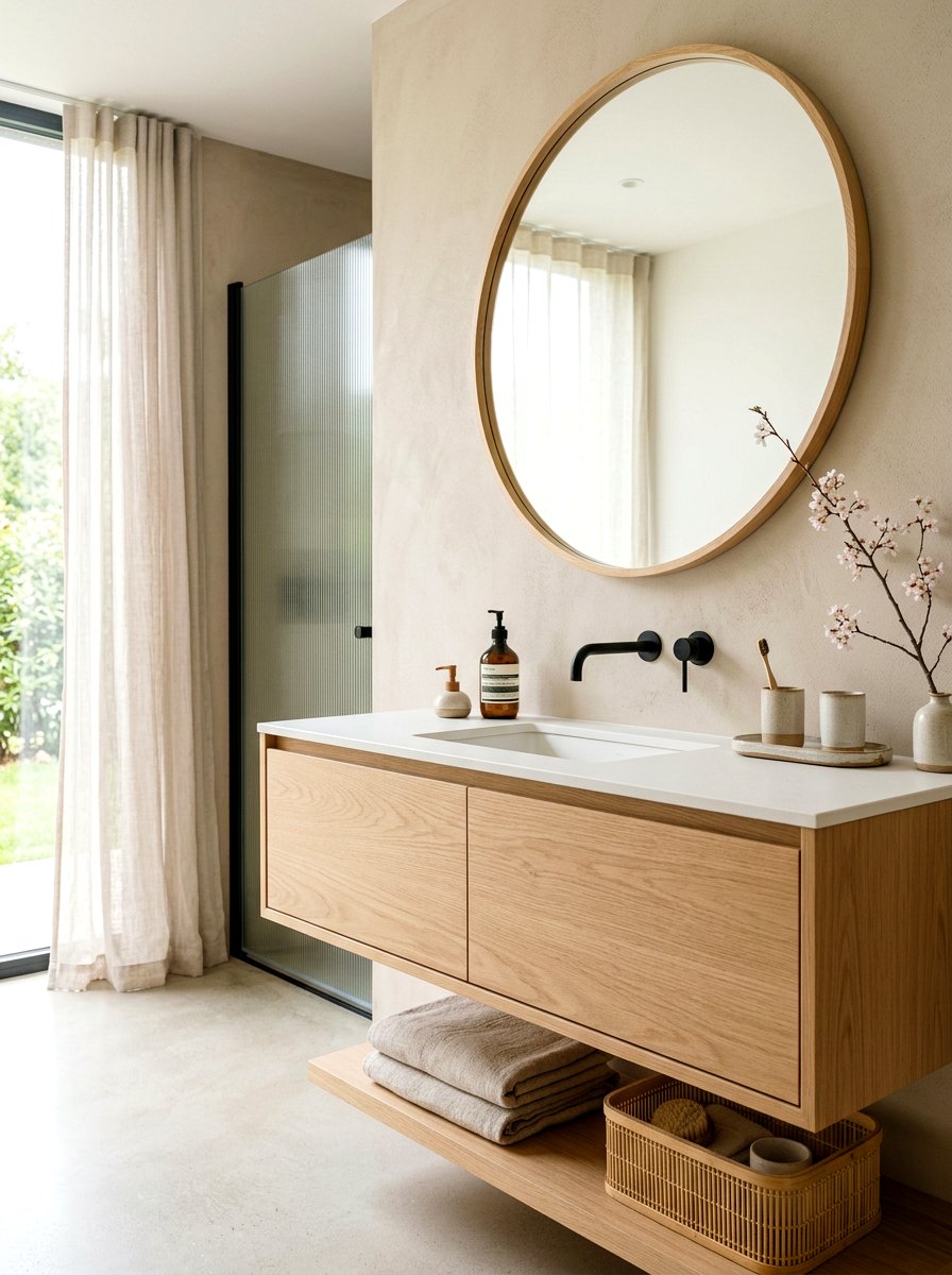 Minimalist Wood Vanity - 30 integrated vanity sink ideas