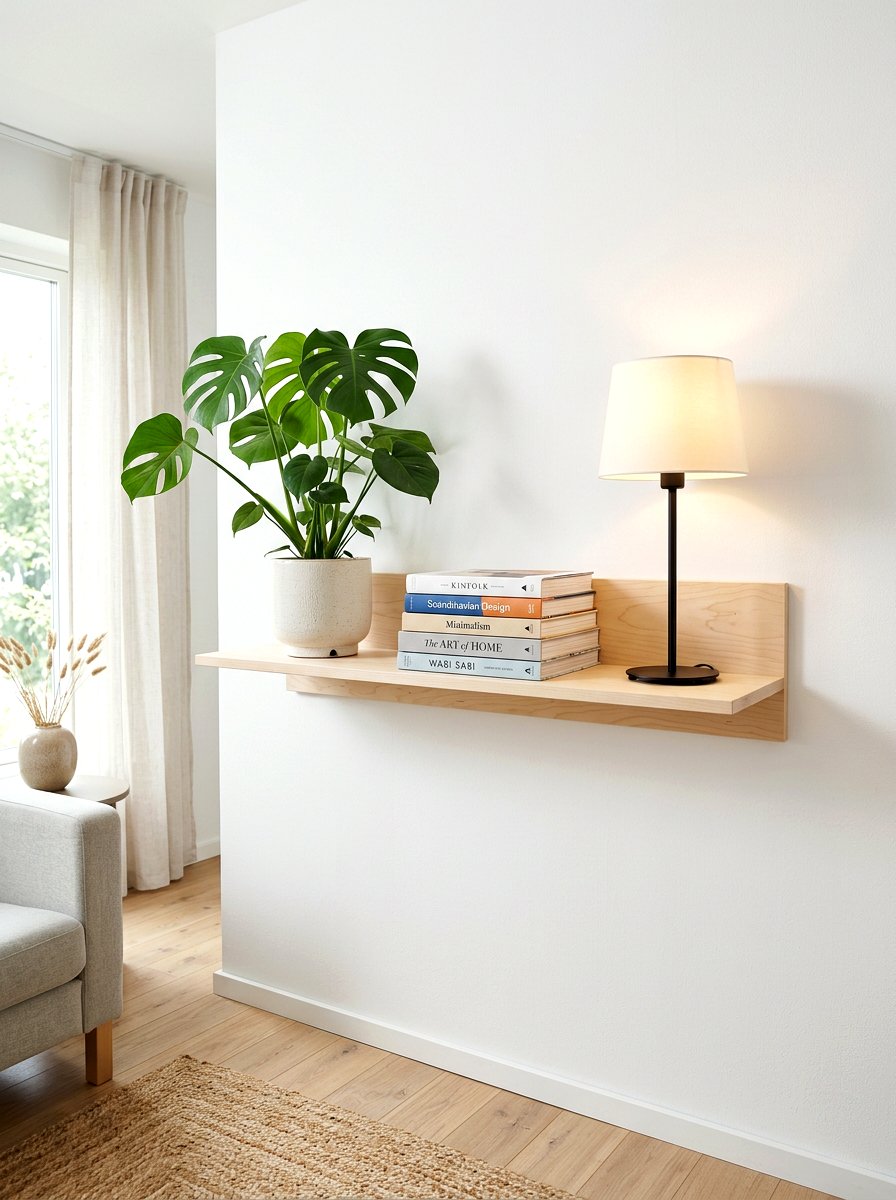 Minimalist Wood Wall Shelf - 30 bedroom plant shelf ideas