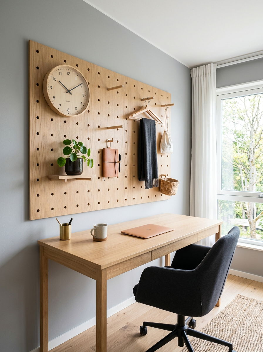 Minimalist Wooden Pegboard - 30 office pegboard ideas