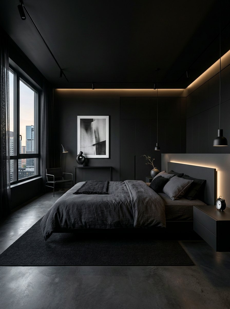 Minimalist all black bedroom - 30 black bedroom ideas