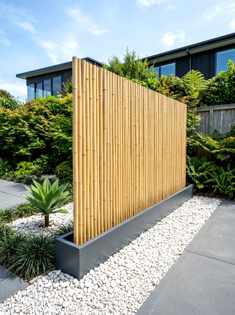 Minimalist bamboo garden screen - 30 bamboo planter screen ideas