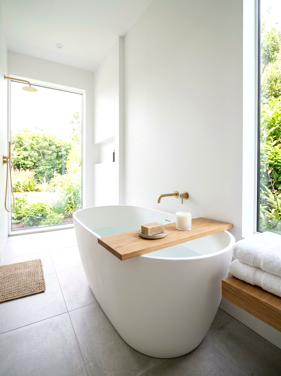 Minimalist bathtub tray - 30 tub tray styling ideas