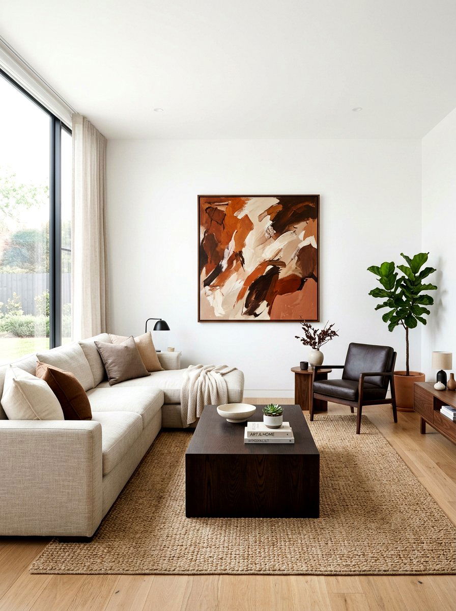 Minimalist beige and brown living room - 30 brown living room ideas