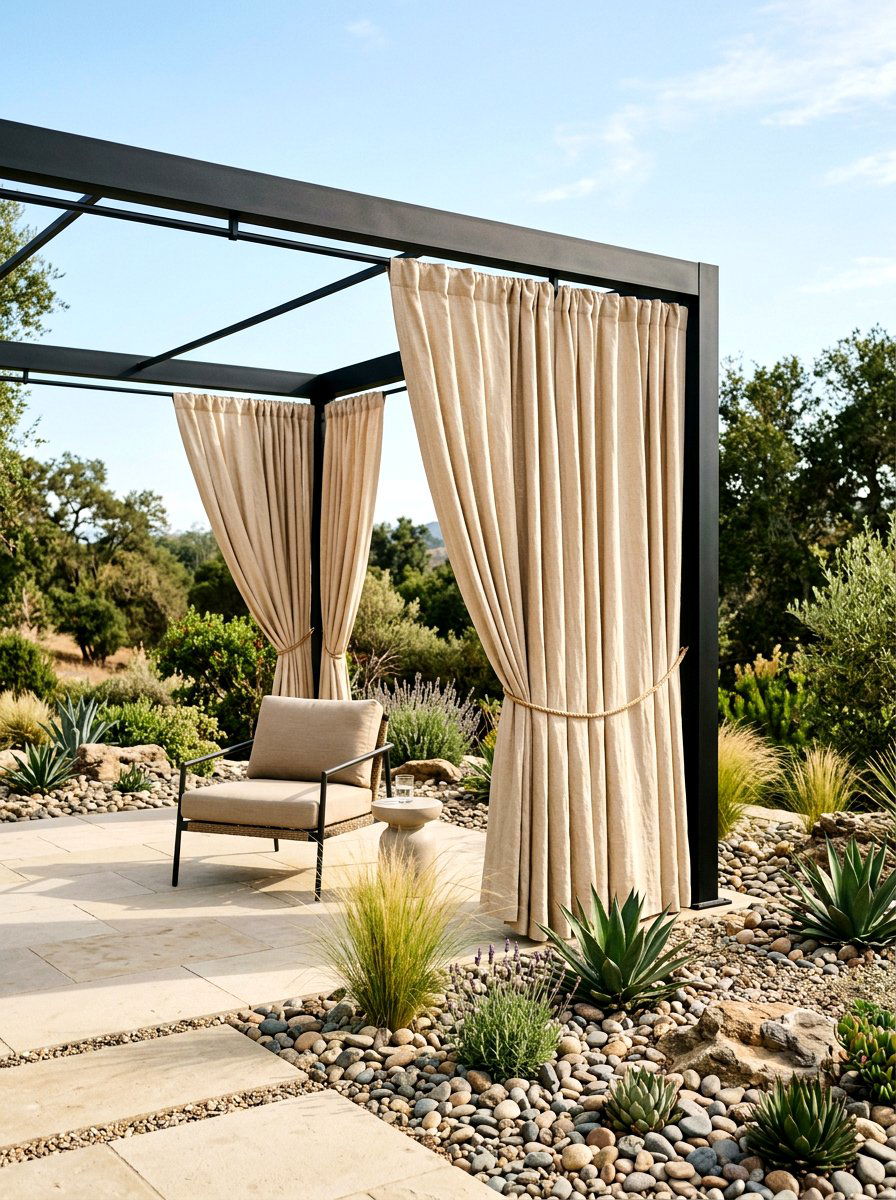 Minimalist beige pergola zone - 30 pergola privacy curtain ideas