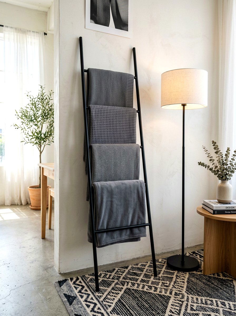 Minimalist black blanket ladder - 30 corner ladder blanket ideas