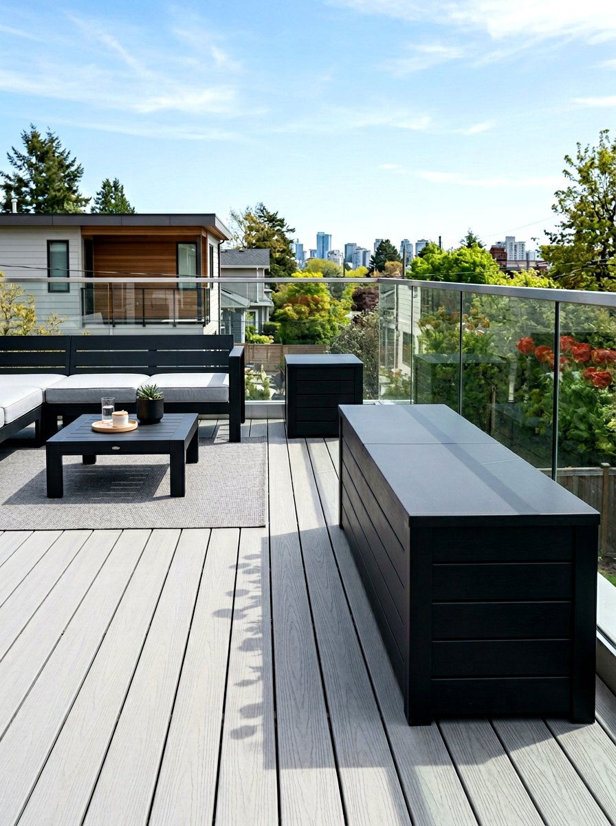 Minimalist black deck boxes - 30 deck planter ideas