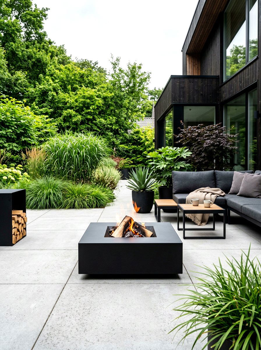Minimalist black fire pit - 30 patio fire pit ideas