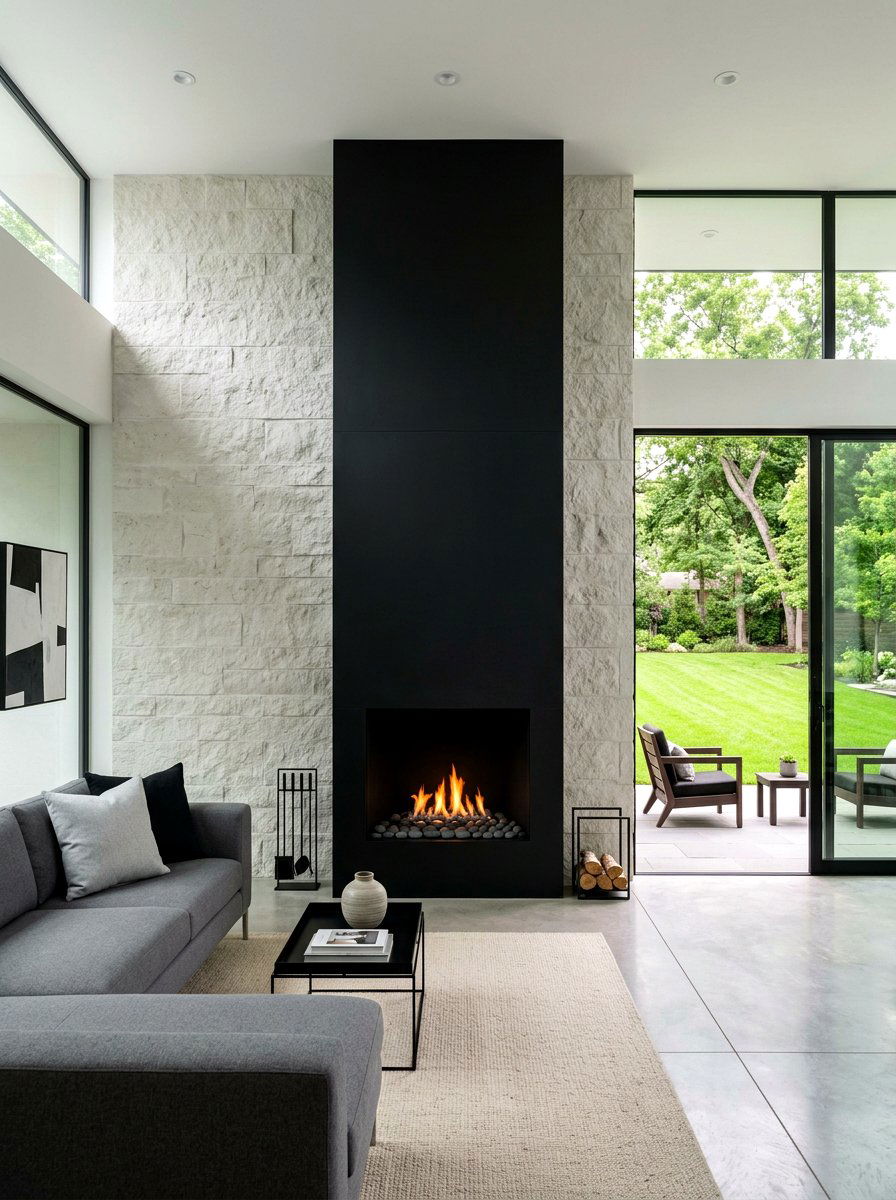 Minimalist black fireplace - 30 outdoor fireplace ideas