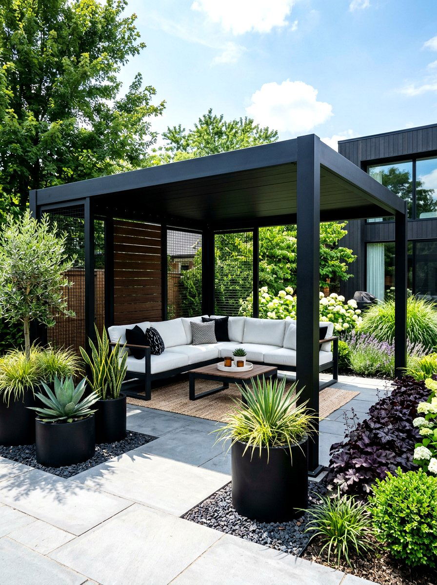 Minimalist black gazebo - 30 garden party gazebo ideas