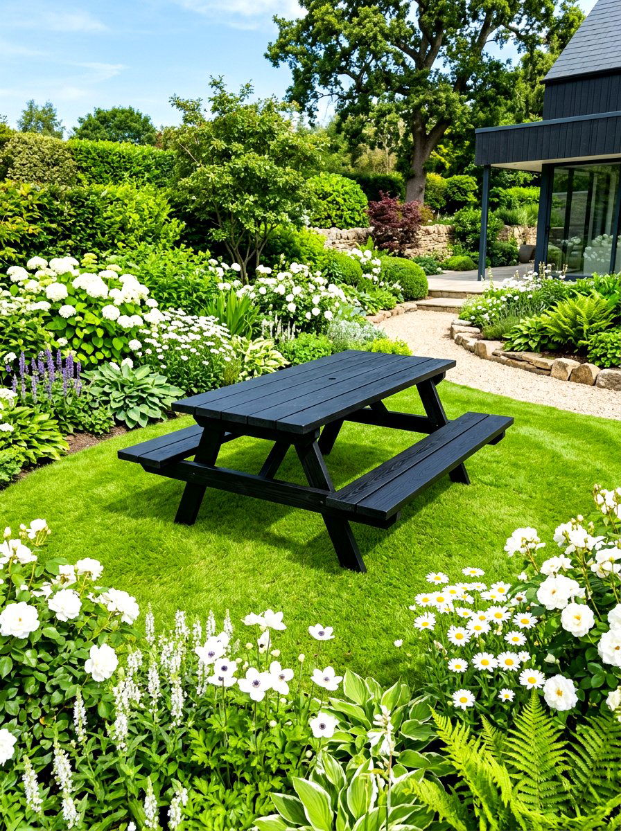Minimalist black picnic table - 30 backyard picnic table ideas
