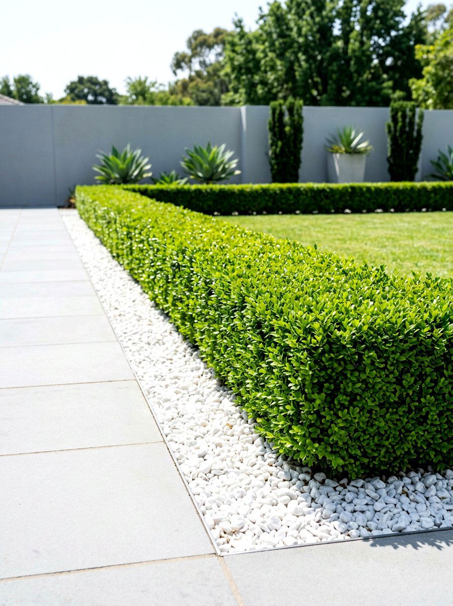 Minimalist boxwood border - 30 curb strip planting ideas